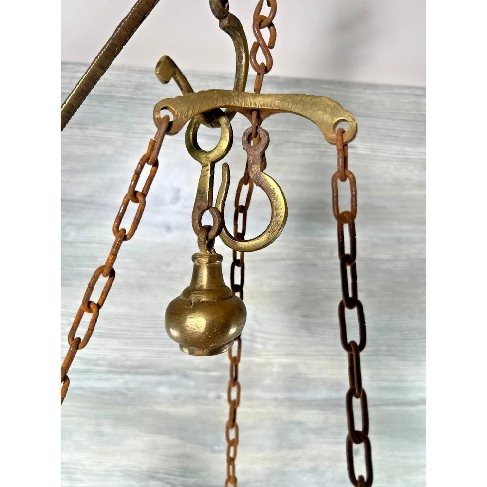 Antique Original Solid Brass Hanging Weighing Beam Balance Scale Chain & Weight